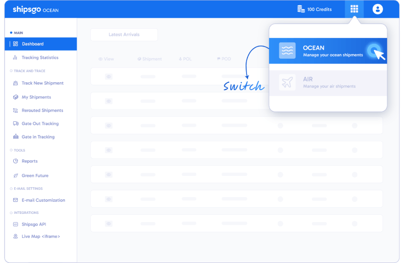 Panel de control Shipsgo fácil de usar para el seguimiento de envíos aéreos y marítimos